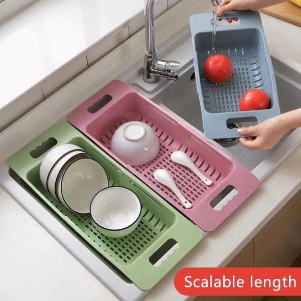 Over the Sink Collapsible Colander Strainer Expandable Basket Vegetable Fruit Washing Basket Strainer