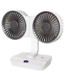 Rechargeable USB Portable Fan with Night Light Rotatable Dual Head Fan with Digital Display and Hanging Hook