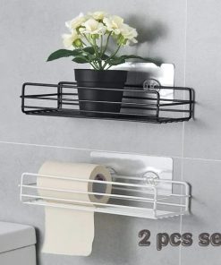 2Pcs Iron Frame Punch Free Storage Organizer Shelf Shower Free Mounted Caddy Rack (2pcs Set)